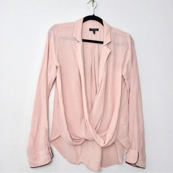 rag & bone Dean Drape Front Blouse Shirt S Dusty Rose Twist Faux Wrap - Picture 5 of 13